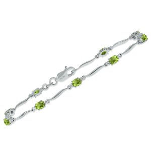 Peridot and Diamond Wave Link Bracelet in.925 Sterling Silver- BRF61392PD