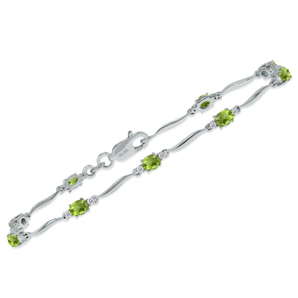 Peridot and Diamond Wave Link Bracelet in.925 Sterling Silver- BRF61392PD