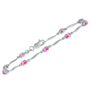 Pink Topaz and Diamond Wave Link Bracelet in.925 Sterling Silver- BRF61392PZ