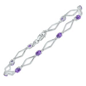 Amethyst and Natural Diamond Star Link Bracelet in.925 Sterling Silver- BRF61393AM