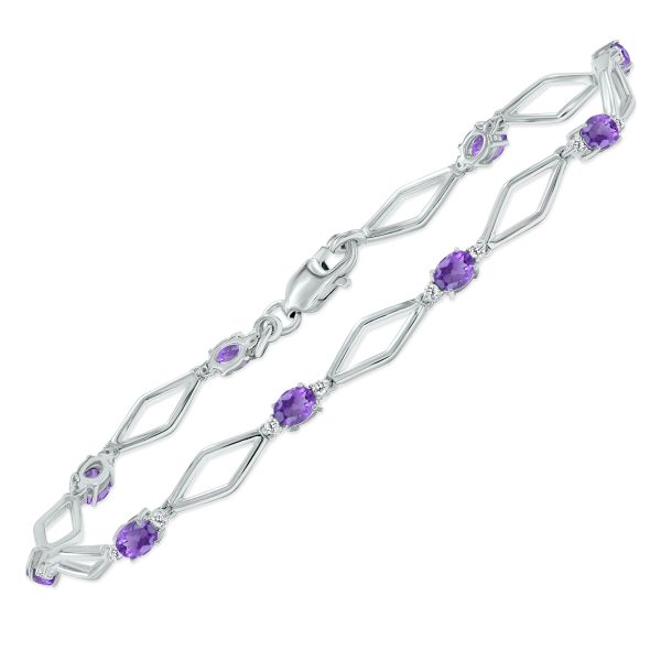 Amethyst and Natural Diamond Star Link Bracelet in.925 Sterling Silver- BRF61393AM