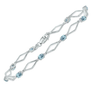 Aquamarine and Natural Diamond Star Link Bracelet in.925 Sterling Silver- BRF61393AQ