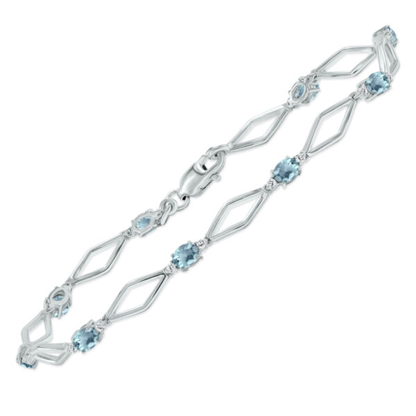 Aquamarine and Natural Diamond Star Link Bracelet in.925 Sterling Silver- BRF61393AQ