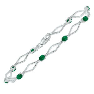 Emerald and Natural Diamond Star Link Bracelet in.925 Sterling Silver- BRF61393EM
