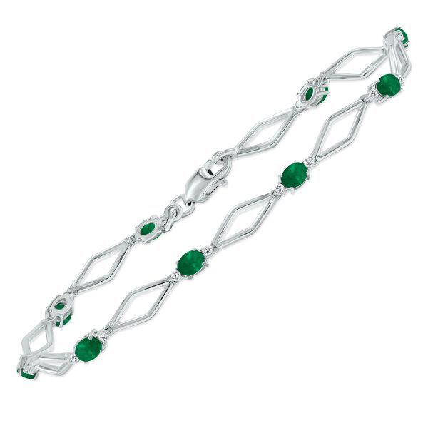 Emerald and Natural Diamond Star Link Bracelet in.925 Sterling Silver- BRF61393EM