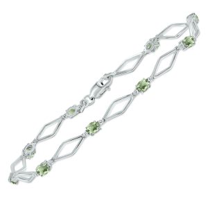 Green Amethyst and Natural Diamond Star Link Bracelet in.925 Sterling Silver- BRF61393GA