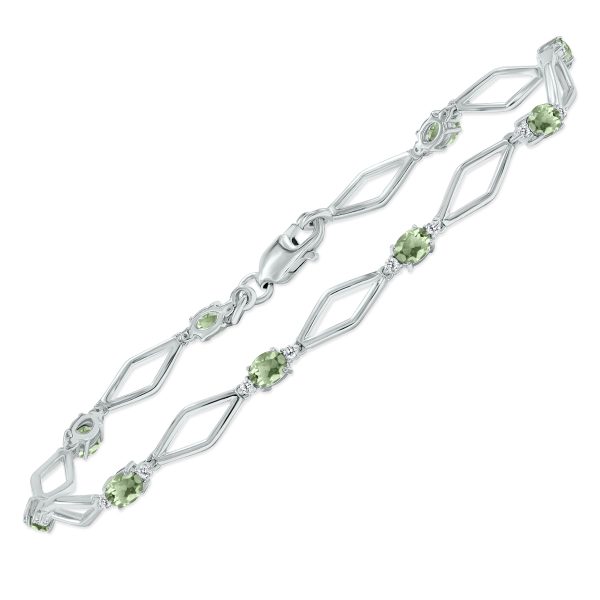 Green Amethyst and Natural Diamond Star Link Bracelet in.925 Sterling Silver- BRF61393GA