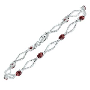 Garnet and Natural Diamond Star Link Bracelet in.925 Sterling Silver- BRF61393GT