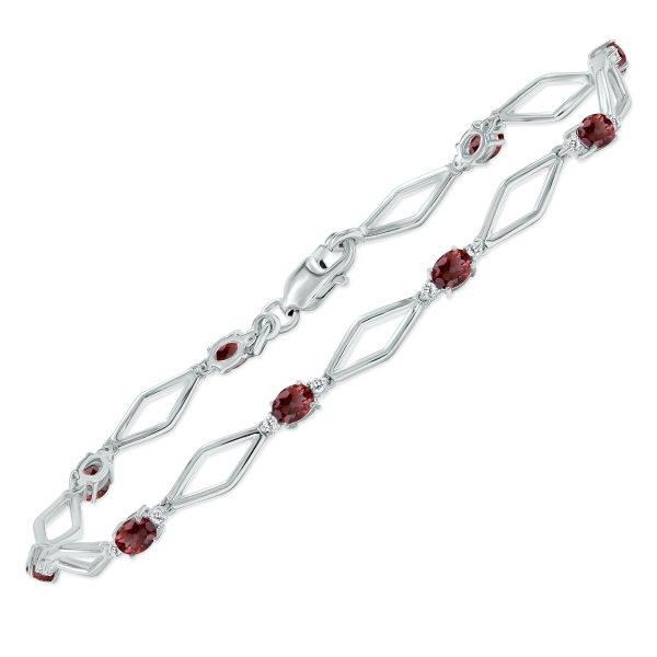 Garnet and Natural Diamond Star Link Bracelet in.925 Sterling Silver- BRF61393GT
