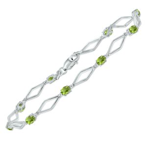 Peridot and Natural Diamond Star Link Bracelet in.925 Sterling Silver- BRF61393PD
