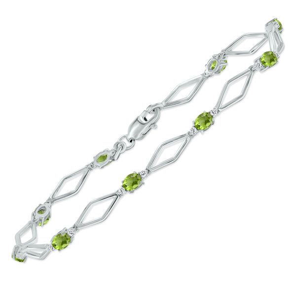 Peridot and Natural Diamond Star Link Bracelet in.925 Sterling Silver- BRF61393PD