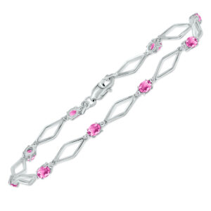 Pink Topaz and Natural Diamond Star Link Bracelet in.925 Sterling Silver- BRF61393PZ