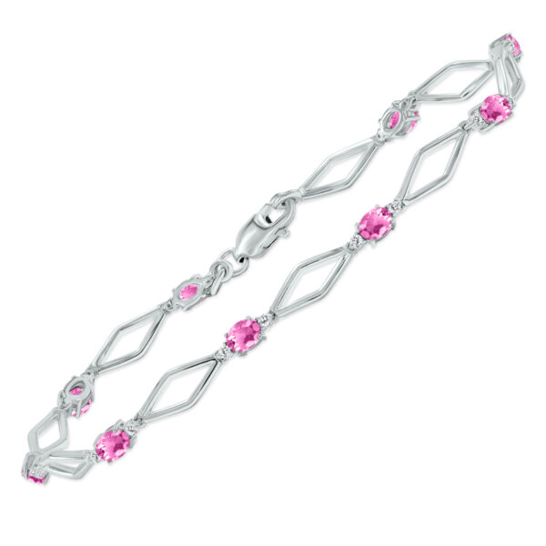 Pink Topaz and Natural Diamond Star Link Bracelet in.925 Sterling Silver- BRF61393PZ
