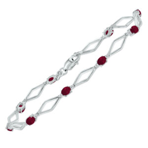 Ruby and Natural Diamond Star Link Bracelet in.925 Sterling Silver- BRF61393RB