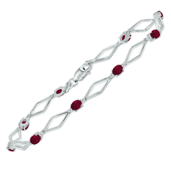 Ruby and Natural Diamond Star Link Bracelet in.925 Sterling Silver- BRF61393RB
