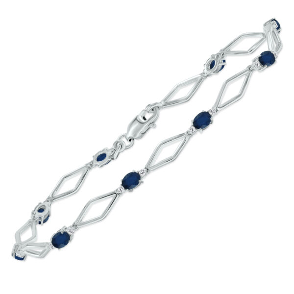 Sapphire and Natural Diamond Star Link Bracelet in.925 Sterling Silver- BRF61393SP