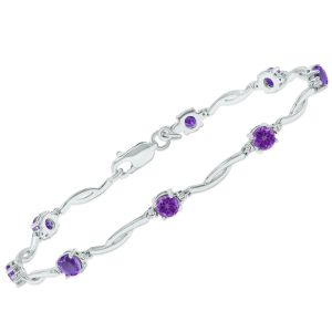 Amethyst and Natural Diamond Braided Wave Bracelet in.925 Sterling Silver- BRF61394AM