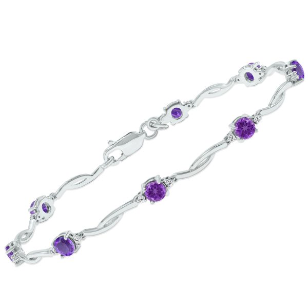 Amethyst and Natural Diamond Braided Wave Bracelet in.925 Sterling Silver- BRF61394AM