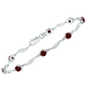 Garnet and Natural Diamond Braided Wave Bracelet in.925 Sterling Silver- BRF61394GT