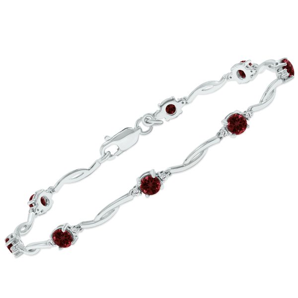 Garnet and Natural Diamond Braided Wave Bracelet in.925 Sterling Silver- BRF61394GT