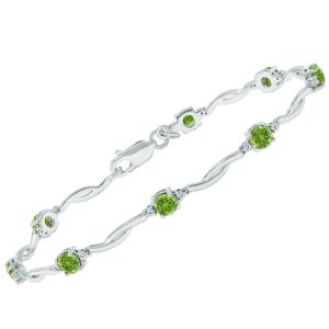 Peridot and Natural Diamond Braided Wave Bracelet in.925 Sterling Silver- BRF61394PD