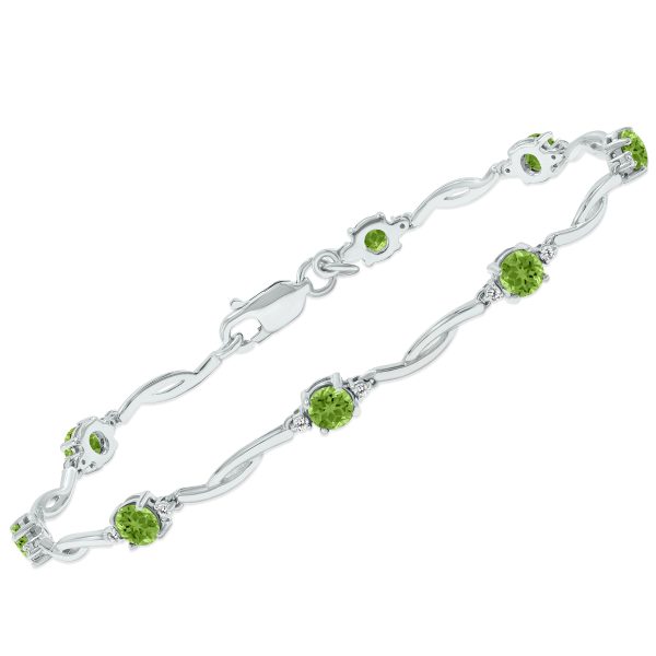 Peridot and Natural Diamond Braided Wave Bracelet in.925 Sterling Silver- BRF61394PD
