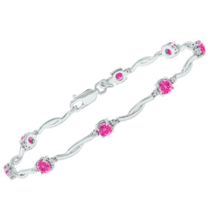 Pink Topaz and Natural Diamond Braided Wave Bracelet in.925 Sterling Silver- BRF61394PZ
