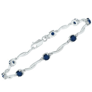 Sapphire and Natural Diamond Braided Wave Bracelet in.925 Sterling Silver- BRF61394SP