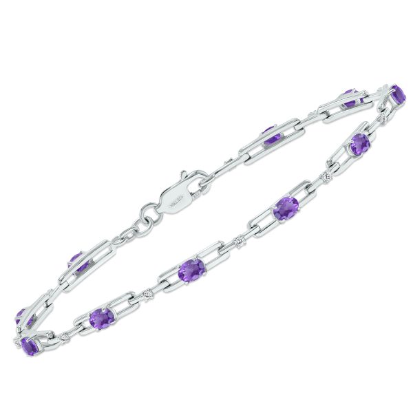 Amethyst and Natural Diamond Double Bar Link Bracelet in.925 Sterling Silver- BRF61395AM