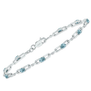 Aquamarine and Natural Diamond Double Bar Link Bracelet in.925 Sterling Silver- BRF61395AQ