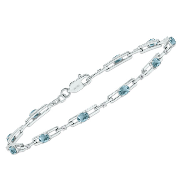 Aquamarine and Natural Diamond Double Bar Link Bracelet in.925 Sterling Silver- BRF61395AQ