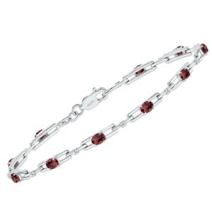 Garnet and Natural Diamond Double Bar Link Bracelet in.925 Sterling Silver- BRF61395GT