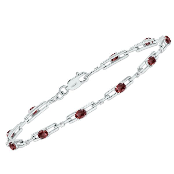 Garnet and Natural Diamond Double Bar Link Bracelet in.925 Sterling Silver- BRF61395GT