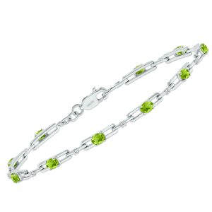 Peridot and Natural Diamond Double Bar Link Bracelet in.925 Sterling Silver- BRF61395PD