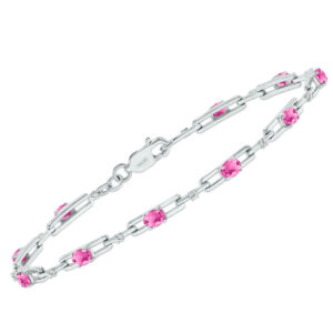 Pink Topaz and Natural Diamond Double Bar Link Bracelet in.925 Sterling Silver- BRF61395PZ