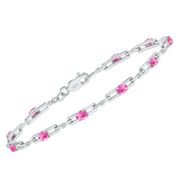 Pink Topaz and Natural Diamond Double Bar Link Bracelet in.925 Sterling Silver- BRF61395PZ