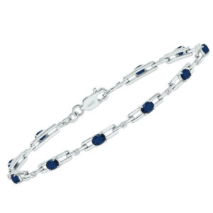 Sapphire and Natural Diamond Double Bar Link Bracelet in.925 Sterling Silver- BRF61395SP
