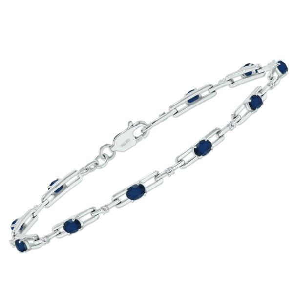 Sapphire and Natural Diamond Double Bar Link Bracelet in.925 Sterling Silver- BRF61395SP