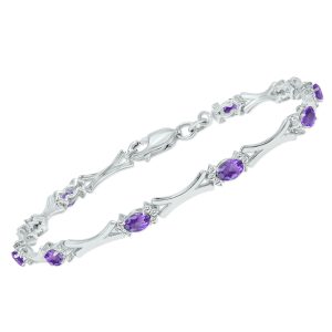 Amethyst and Natural Diamond Sculpted X Link Bracelet in.925 Sterling Silver- BRF61396AM
