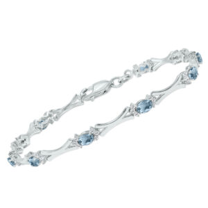 Aquamarine and Natural Diamond Sculpted X Link Bracelet in.925 Sterling Silver- BRF61396AQ