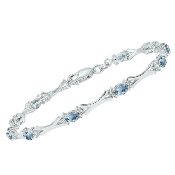 Aquamarine and Natural Diamond Sculpted X Link Bracelet in.925 Sterling Silver- BRF61396AQ