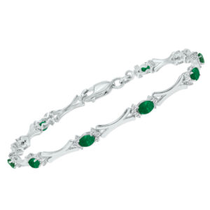 Emerald and Natural Diamond Sculpted X Link Bracelet in.925 Sterling Silver- BRF61396EM