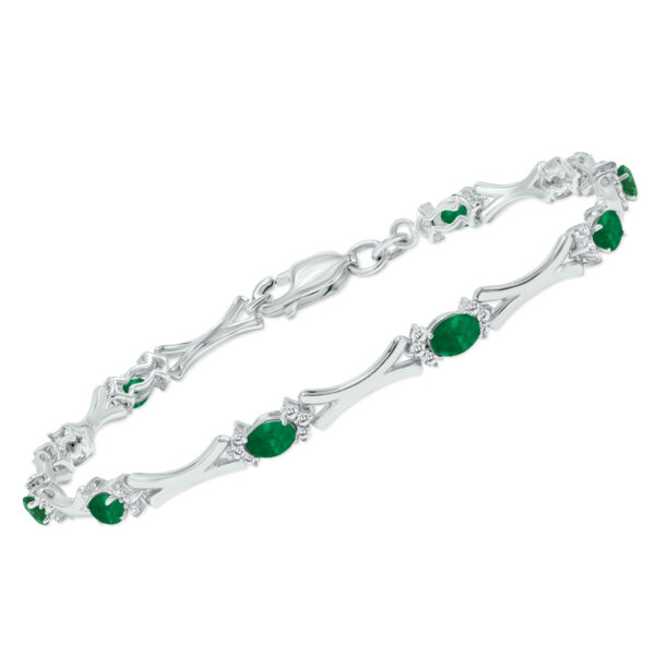 Emerald and Natural Diamond Sculpted X Link Bracelet in.925 Sterling Silver- BRF61396EM