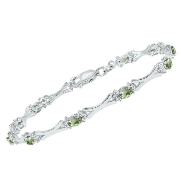 Green Amethyst and Natural Diamond Sculpted X Link Bracelet in.925 Sterling Silver- BRF61396GA