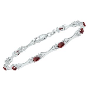 Garnet and Natural Diamond Sculpted X Link Bracelet in.925 Sterling Silver- BRF61396GT
