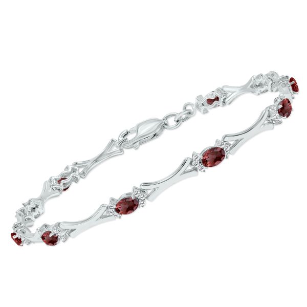 Garnet and Natural Diamond Sculpted X Link Bracelet in.925 Sterling Silver- BRF61396GT