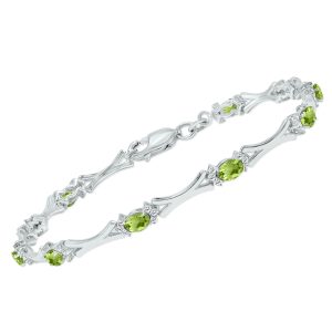 Peridot and Natural Diamond Sculpted X Link Bracelet in.925 Sterling Silver- BRF61396PD
