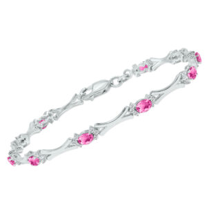 Pink Topaz and Natural Diamond Sculpted X Link Bracelet in.925 Sterling Silver- BRF61396PZ