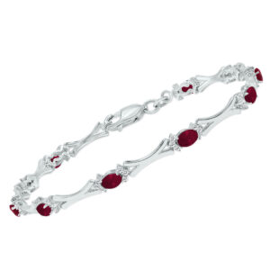 Ruby and Natural Diamond Sculpted X Link Bracelet in.925 Sterling Silver- BRF61396RB