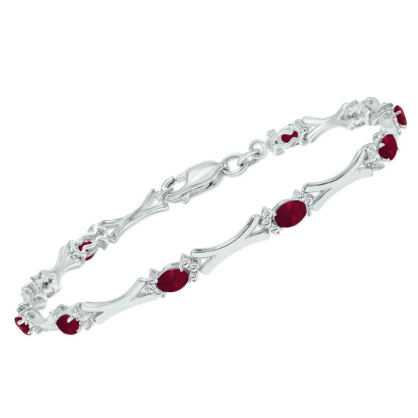 Ruby and Natural Diamond Sculpted X Link Bracelet in.925 Sterling Silver- BRF61396RB